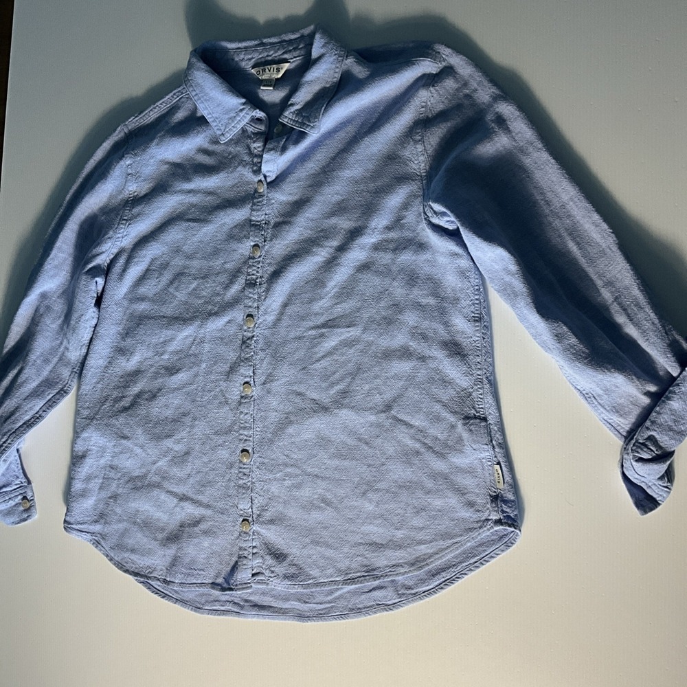Orvis Linen Rayon Blend Button Up Shirt Blue Womens L